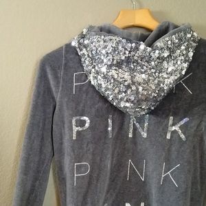 PINK sequin full zip hoodie jacket rare velvet XS